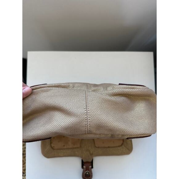Kate Spade Vintage Metallic Woven Canvas & Leather Buckle Flap Shoulder Bag - Picture 7 of 8